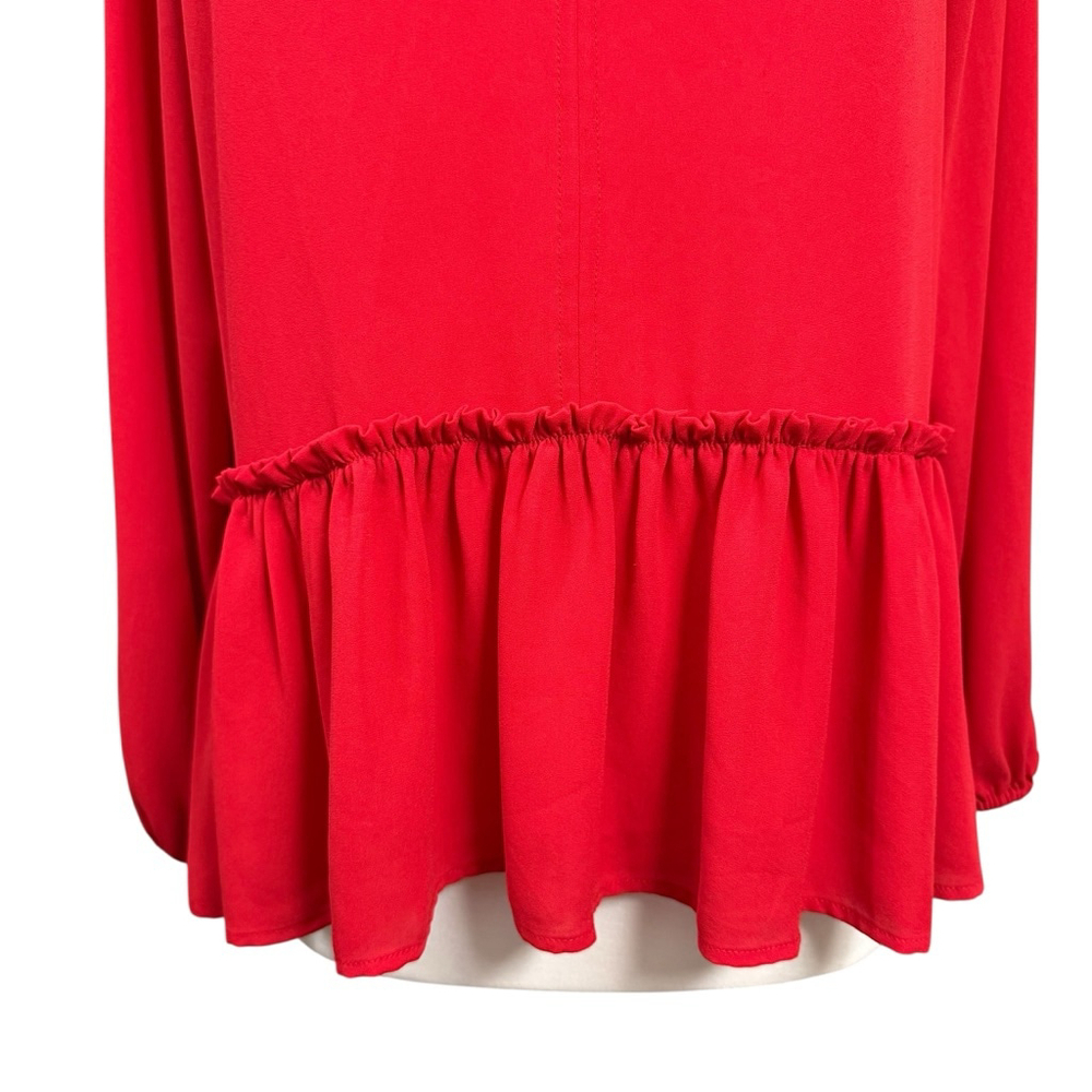 Loft Red Ruffle Hem Long Sleeve Blouse Women’s Medium - Picture 3 of 9